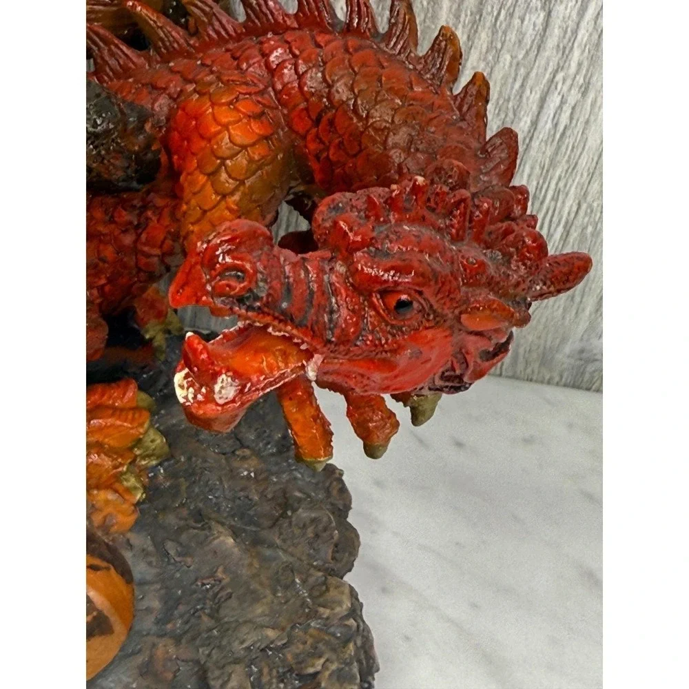 Red Dragon Tea Light Candle Holder Fantasy Figurine Statue Home Decor Red Gold